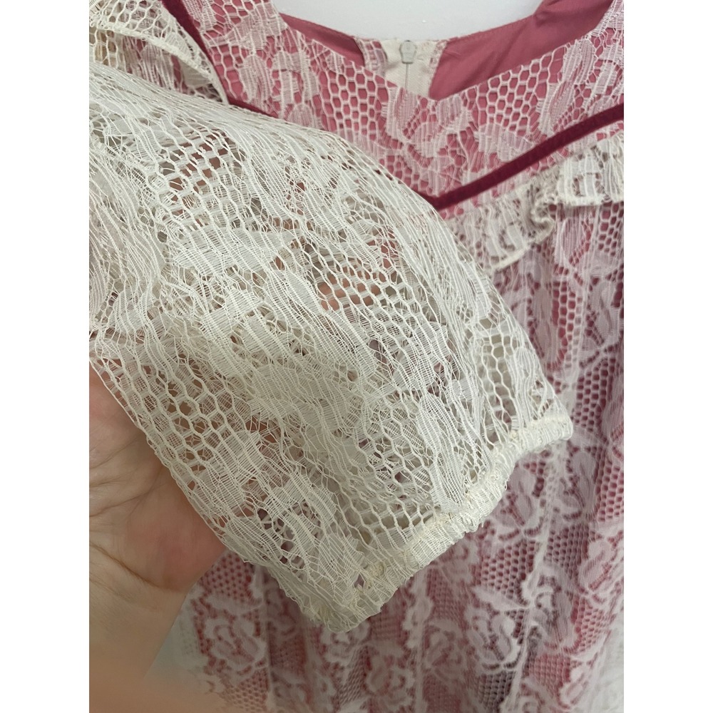 Andrade Honolulu Vintage‎ Lace Maxi Dress Pink Square Neck 3/4 Sleeve XS - Picture 4 of 5